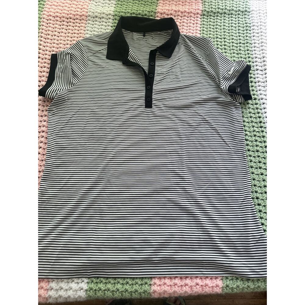 Nike Golf Polo Shirt Women XL Black White Stripe Dri Fit Stretch Active Casual